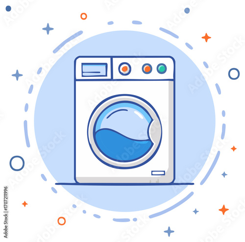 Automatic Washing Machine Icon with Water Inside Laundry Cleaning Household Appliance