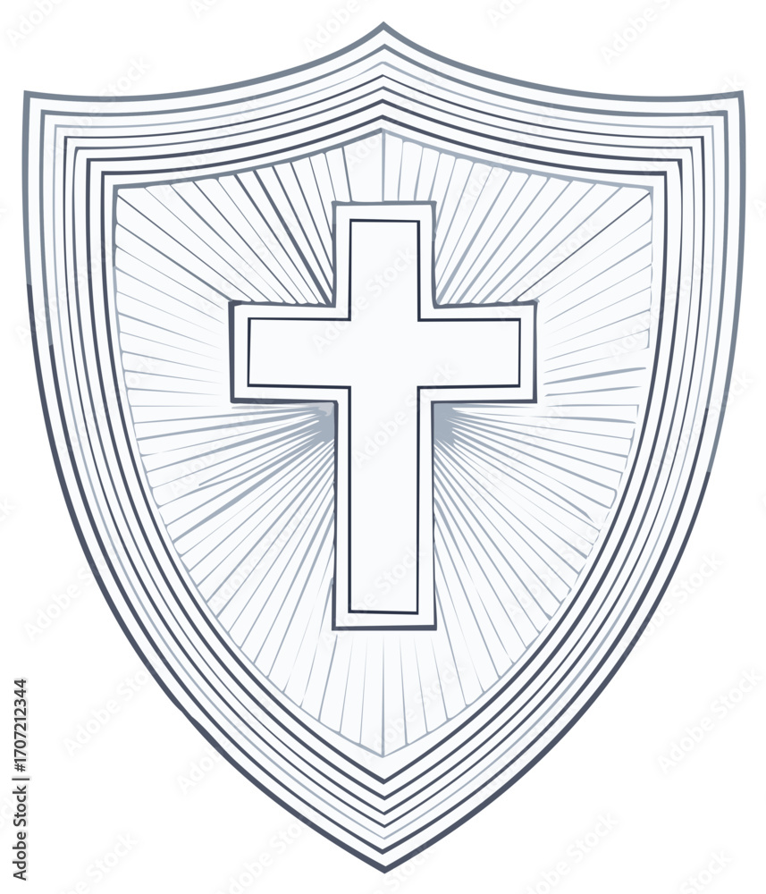 Obraz premium Shield of Faith with Christian Cross and Light Rays Spiritual Armor Symbol