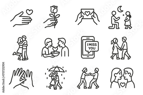 Icon dessert love gesture contact miss vector heart walk icons kneeling playful