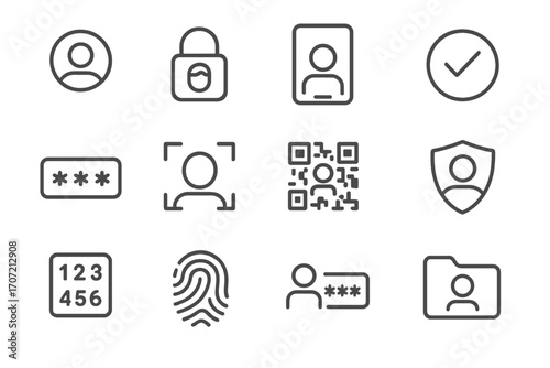 Digital recognition credentials code user vector verified qr icon password identity icons