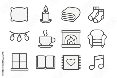 Note tea icons vector cozy icon heart lights string comfort warm window