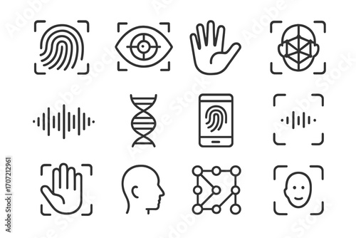 Dna biometric grid outline icon id profile scan symbol face vector fingerprint