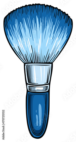 Blue Makeup Brush with a Fan Shaped Bristle Head and Smooth Handle