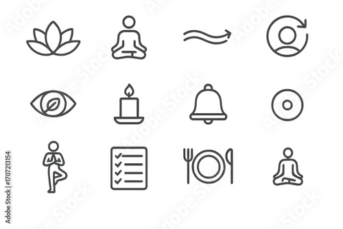 Flower wave mindfulness nature grid walking lotus candle icons icon vector focus