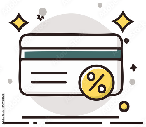 Credit card icon with percentage symbol for discounts and promotions