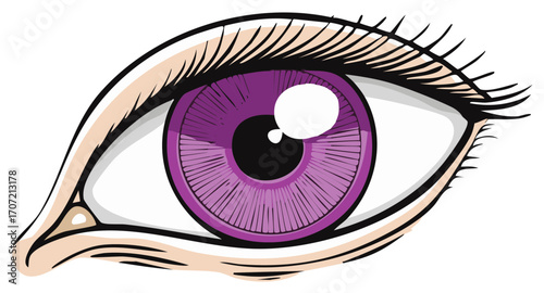 Stylized purple eye vector illustration. Eyelashes, and artistic drawing.