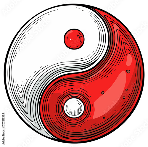 Yin and Yang Symbol with Red and White Design: Harmony, Duality, Balance