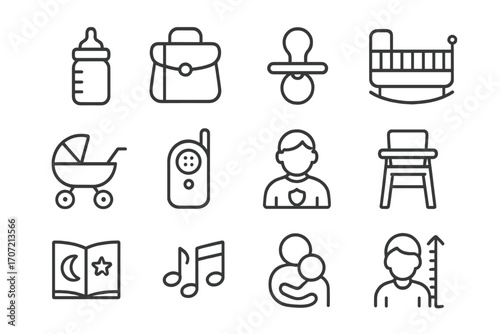 Icon monitor vector parenting safety cradle essentials pacifier child feeding icons growth