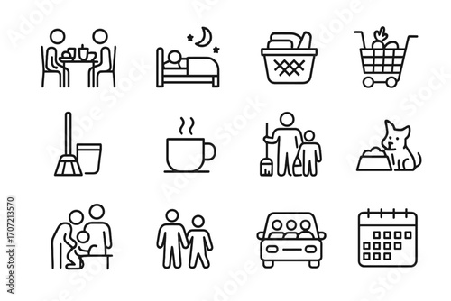 Vector tools icon carpool bedtime icons breakfast time grocery pet family everyday