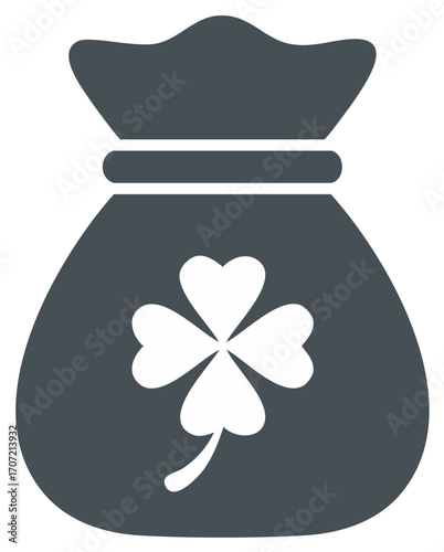 Four leaf clover money bag icon representing good luck prosperity and wealth
