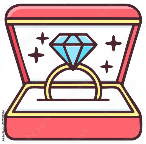 Diamond Ring in Open Jewelry Box Sparkling Icon Engagement Proposal