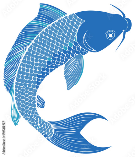 Swimming Ornamental Fish with Detailed Scales, Tail, and Fins in Aquatic Blues