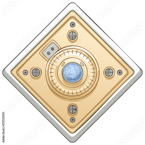 Vintage Styled Vault Door with Combination Dial, Vector Security Illustration