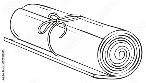Outline Style Illustration of a Rolled Up Yoga Mat Bound with a Rope