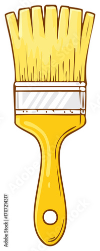 Illustrated Yellow Paintbrush with Brown Handle and Bristles - Art Tool