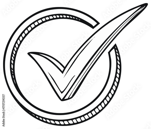 Hand Drawn Check Mark Inside Circle Symbol for Approval or Correctness