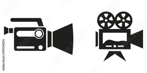 Retro movie camera icon silhouette vector set illustration