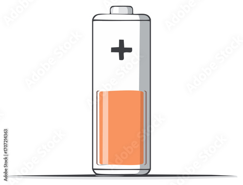 Illustrative representation of a battery with half charge level and positive terminal symbol