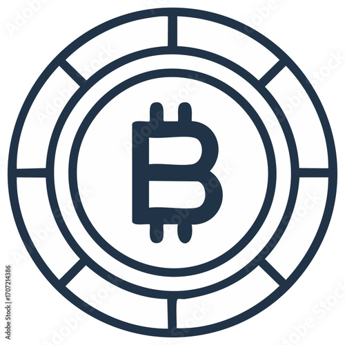 Bitcoin Outline Crypto Currency Graphic: Digital Coin, Blockchain Technology