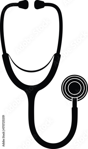 A black silhouette of a medical stethoscope, a common diagnostic tool used by healthcare professionals.
