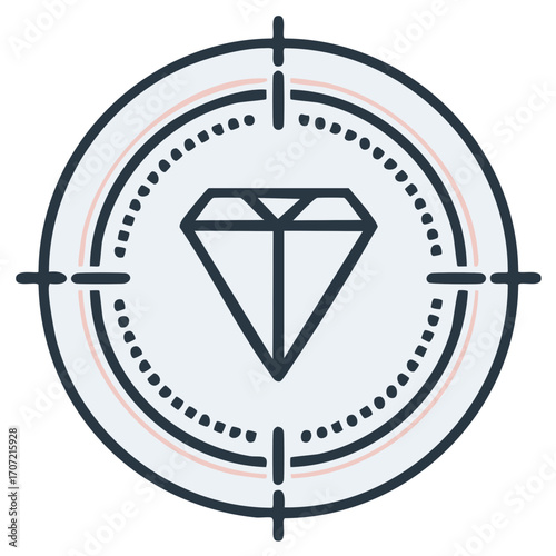 Diamond in the center of a scope icon representing focus and precision