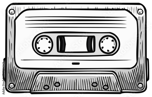 Retro Cassette Tape Drawing with Sketchy Texture Vintage Music Media Audio Recording