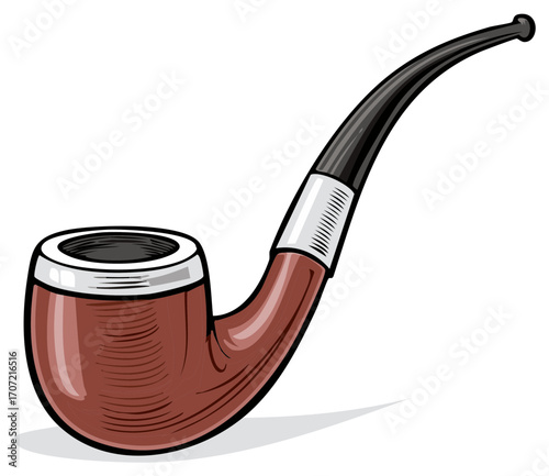 Detailed Vector Illustration of Classic Tobacco Smoking Pipe with a Bent Stem