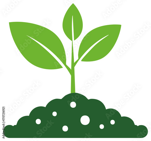 Green sprout growing from soil, vector icon for agriculture or environment