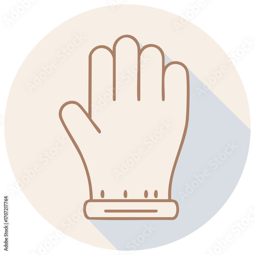 Flat Design of Brown Glove in Circle Frame with Long Shadow Casting