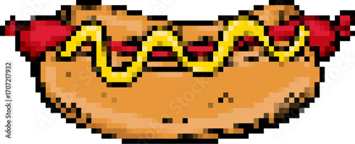 Pixel art hot dog isolated on white background. Vector illustration
