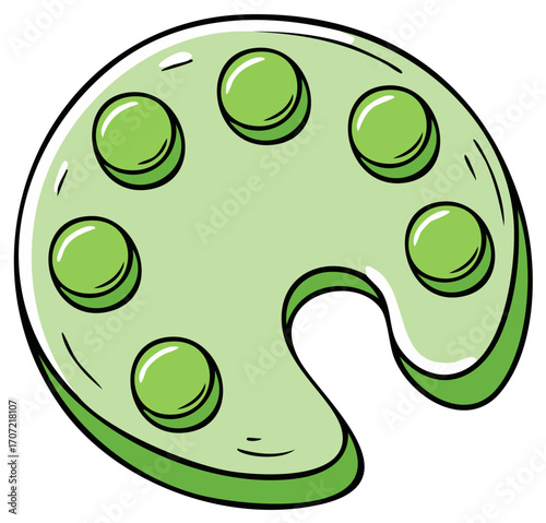 Cartoon Paint Palette with Green Paint Puddles for Art and Creativity