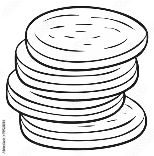 Stack of Round Coins or Tokens in Outline Style
