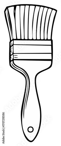 Black and white drawing of a paintbrush isolated against a white backdrop