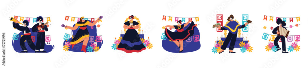 Obraz premium Colorful Día de los Muertos Celebration Illustration