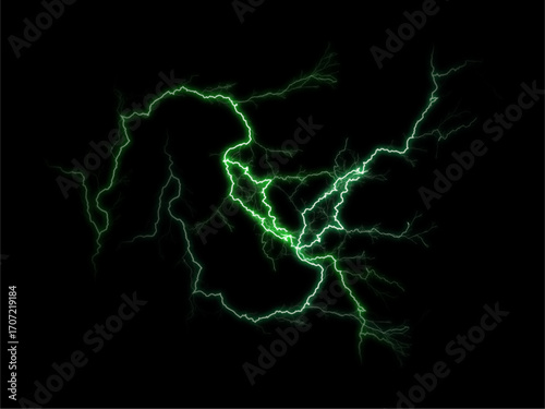 lightning in the night, Electric plasma glowing force on transparent backgrounds 3d illustrations  - 1