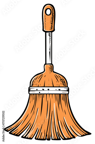 Orange Duster Illustration: Household Cleaning Tool, Feather Duster for Dusting