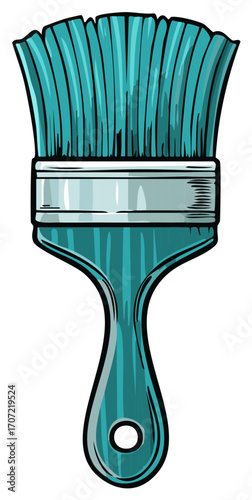 Stylized teal artist paint brush isolated vector illustration for creative design and painting