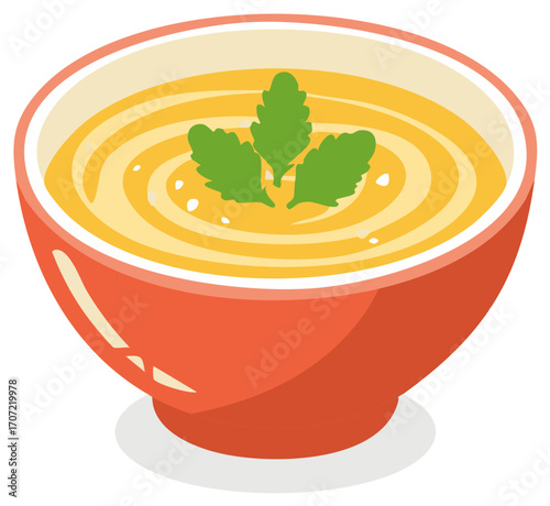 Bowl of soup with garnish vector illustration healthy food cartoon design