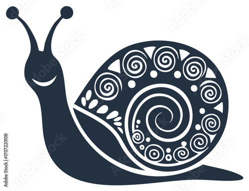Smiling Snail Illustration with Detailed Shell Ornament Decorative Vector