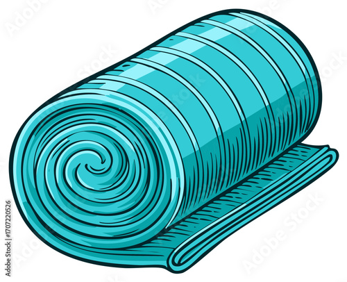 Rolled-up blue yoga mat illustration in a retro-style