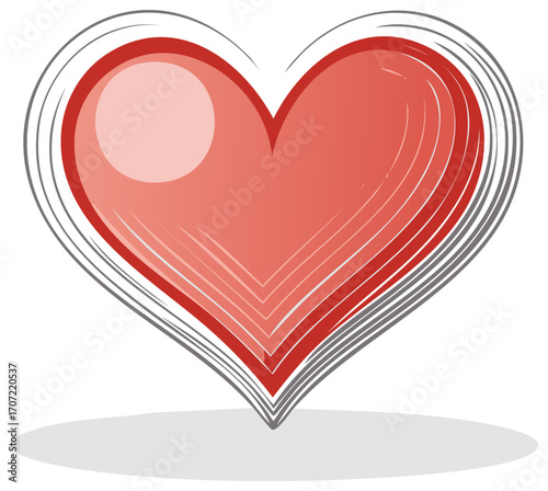 Stylized Red Heart with Gray Outline and Layered Detail