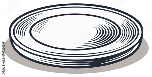 Vintage line art illustration of an empty ceramic dinner plate for dining and kitchen concepts