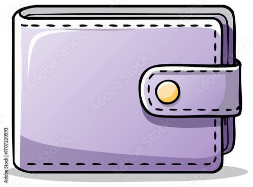 Purple cartoon wallet with snap closure and stitched detail