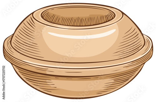 Stylized Domed Bowl Serving Dish with Lid Artistic Hand-Drawn Illustration