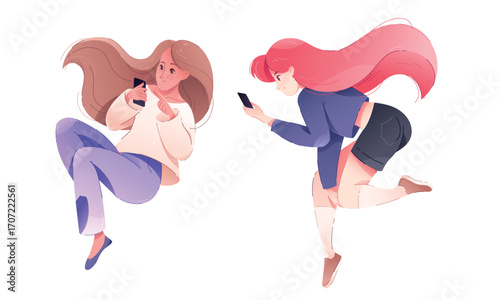 Young Women Actively Engaged in the Dynamic World of Mobile Technology and Innovations