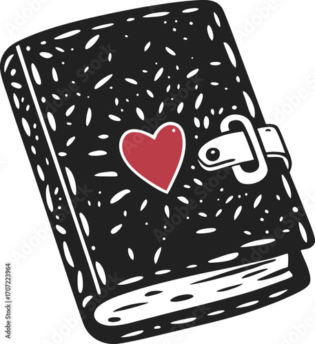 Locked diary with heart symbol personal journal book, secret life memories privacy, protection, affectionate safe haven