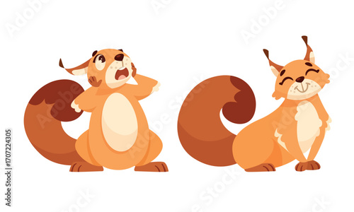 Charming and Cute Cartoon Squirrels Depicting Various Expressive Emotions and Gestures