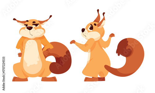 Charming and Cute Cartoon Squirrel Characters Displaying in Fun and Playful Poses