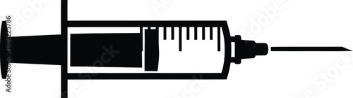 A black and white illustration of a syringe.