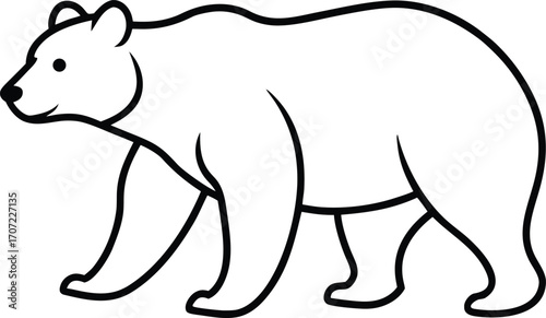 Vector art of a simple black and white line drawing of a bear walking, isolated on a